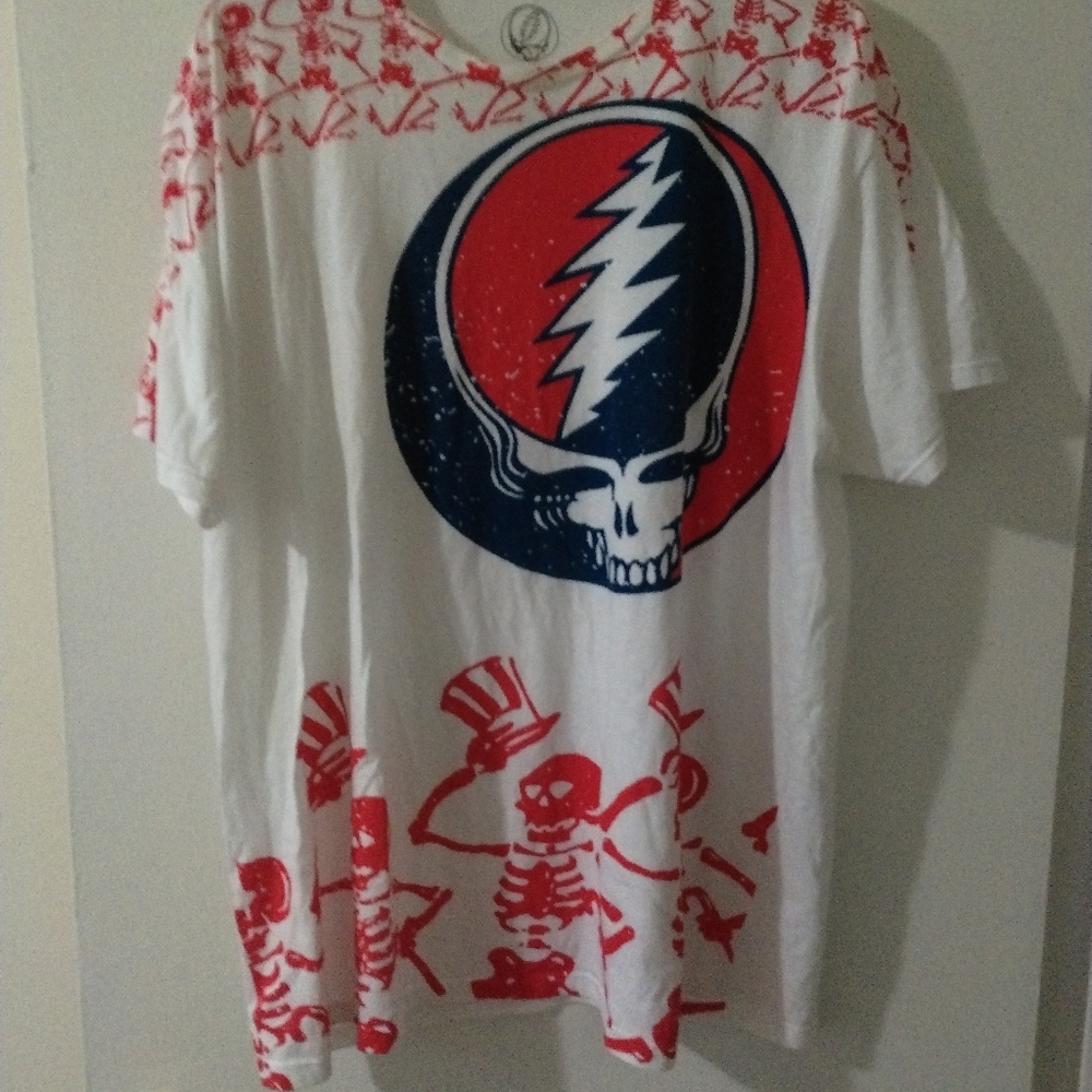 Grateful Dead White and Red Short Sleeve Tee with Iconic Skull Design XXL